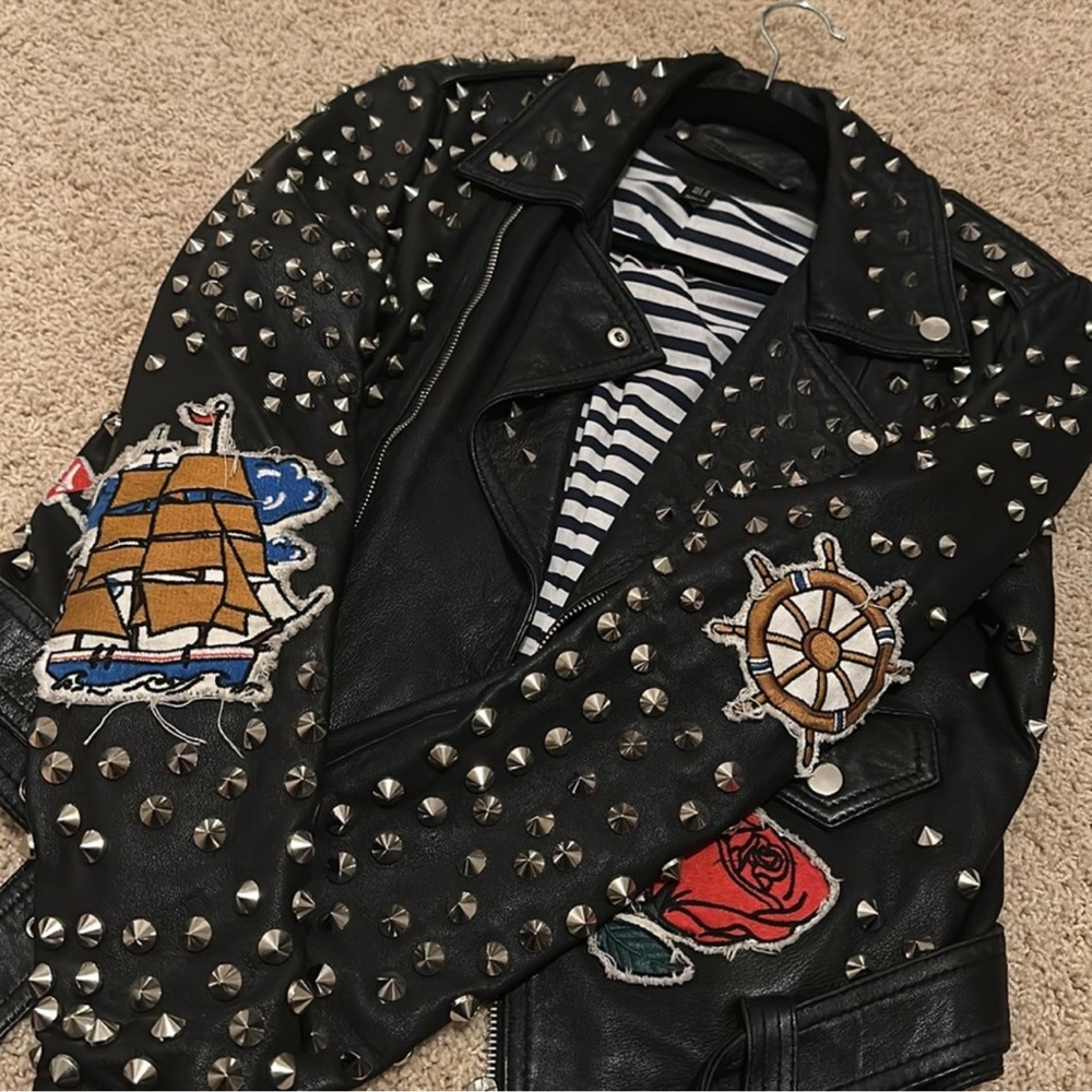 Embroidered Studded Moto Jacket – Statement Piece - Picture 6 of 11